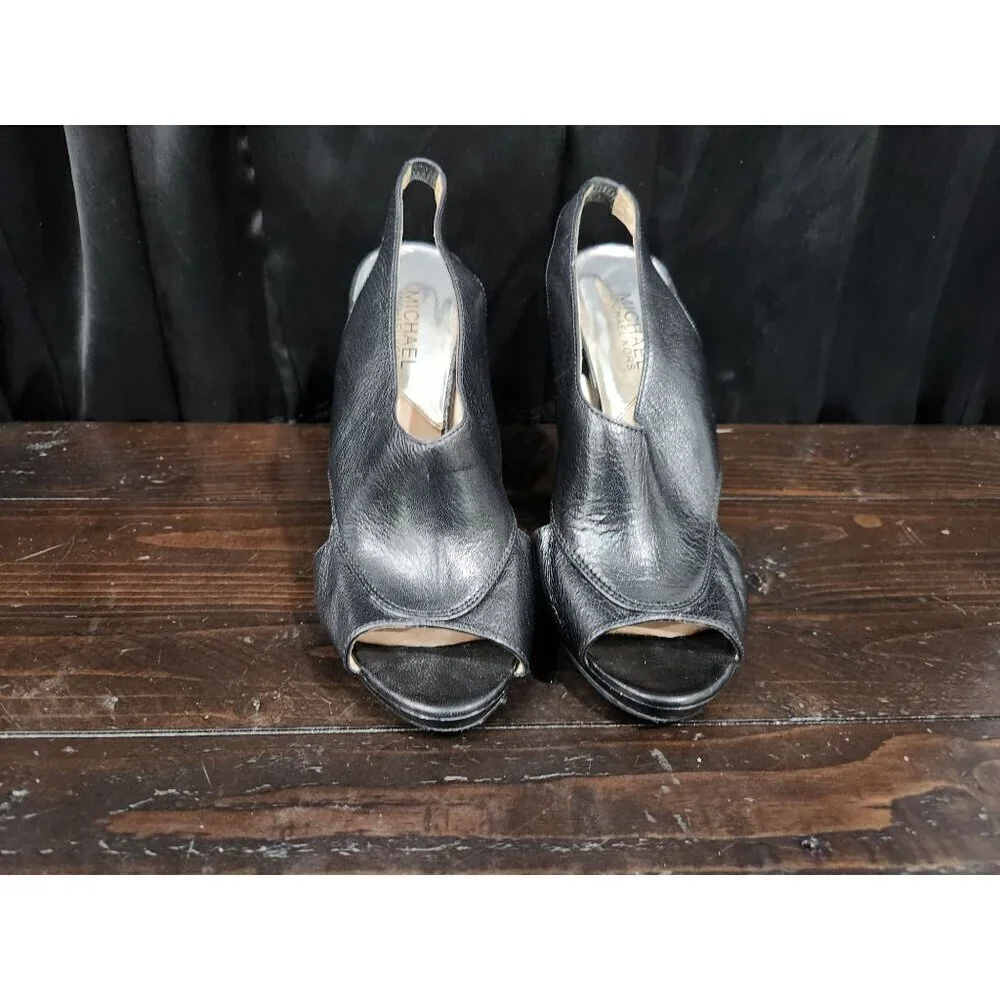 Michael Kors Black Leather Peep Toe Slingback Sandals/Sz. 7M, EUC